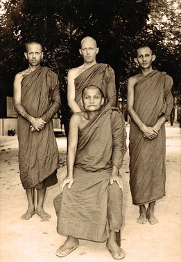 Ajahn Chah with three first western monk-disciples.